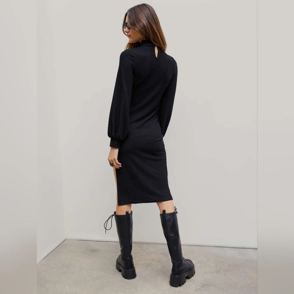 Cider Solid Stand Collar Cut Out Slit Midi Dress - Picture 4 of 7